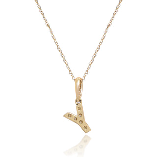 Y Paisley 14K Yellow Gold Round-Cut White Diamond Pendant