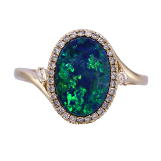 Oval Blue-Green Australian Doublet Opal Halo Ring