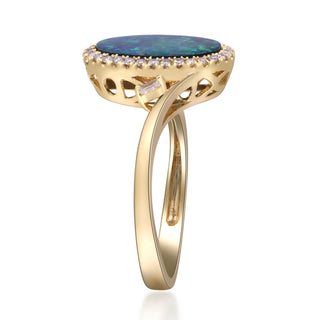 Oval Blue-Green Australian Doublet Opal Halo Ring