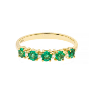 Enchanting Splendor: Esmeralda 10K Yellow Gold Round-Cut Natural Zambian Emerald Ring