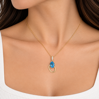 Kennedi 14K Yellow Gold Oval-Cut Swiss Blue Topaz Pendant