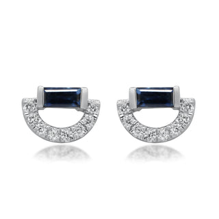 Ruby 14K White Gold Baguette-Cut Blue Sapphire Earrings