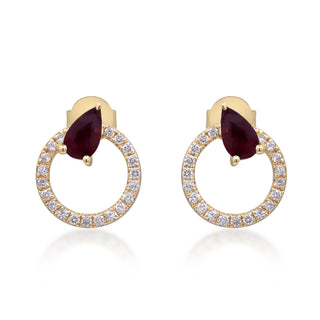 Mindy 14K Yellow Gold Pear-Cut Mozambique Ruby Earring