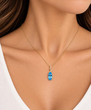Valerie 14K Yellow Gold Oval-Cut Swiss Blue Topaz Pendant